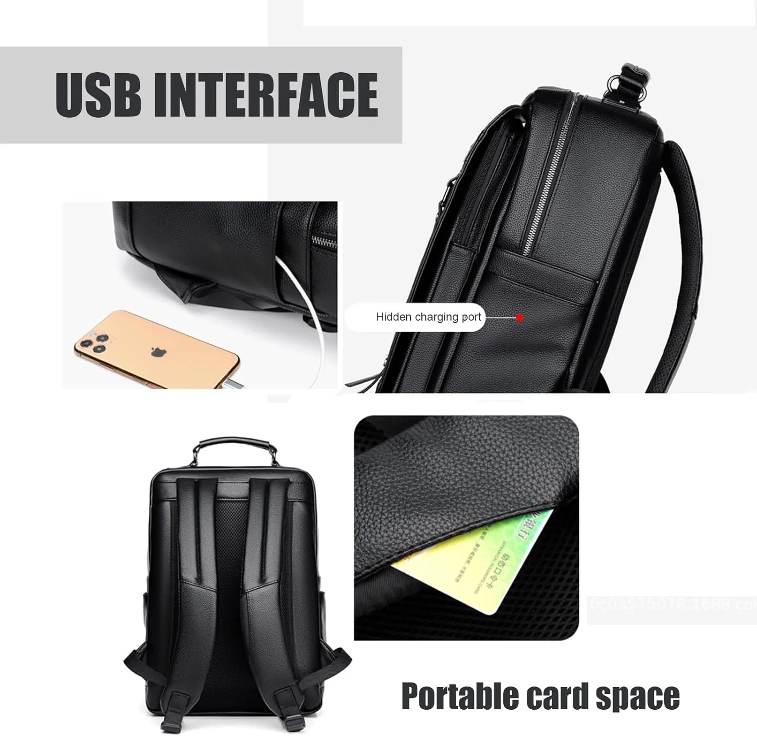 CHAO RAN Laptop Backpack for Men Leather Travel Backpack Carry on Flight Approved-Waterproof Medium Backpack Fit 15.6 Inch Notebook for College Business Office Bag with USB Charging Port