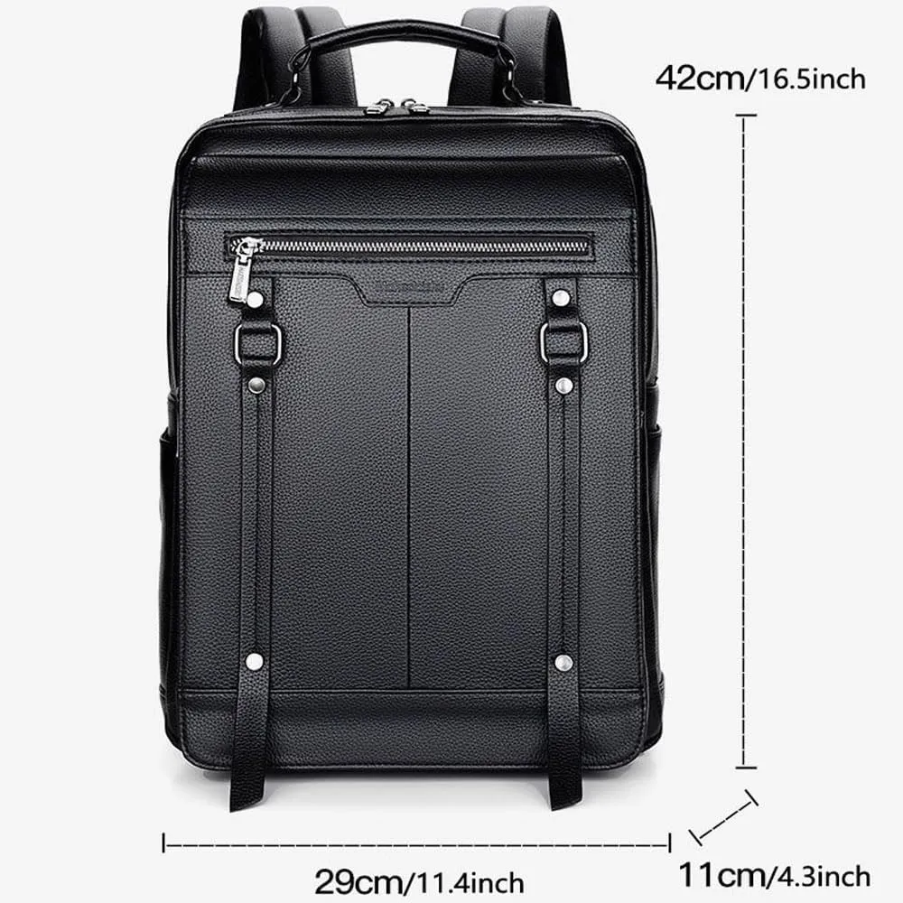 CHAO RAN Laptop Backpack for Men Leather Travel Backpack Carry on Flight Approved-Waterproof Medium Backpack Fit 15.6 Inch Notebook for College Business Office Bag with USB Charging Port