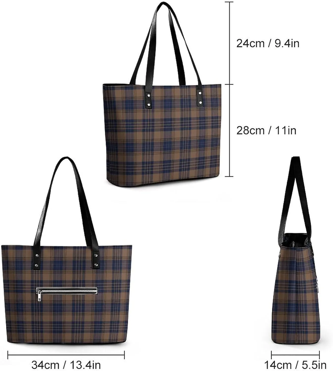 Checkered Black And White Large Capacity Portable Leather Handbag