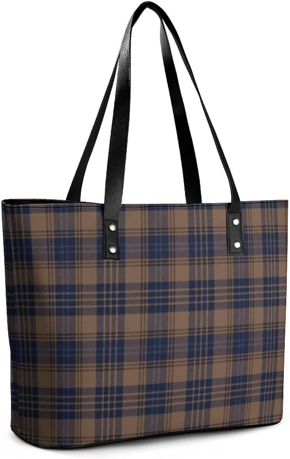 Checkered Black And White Large Capacity Portable Leather Handbag
