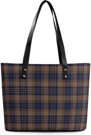 Checkered Black And White Large Capacity Portable Leather Handbag