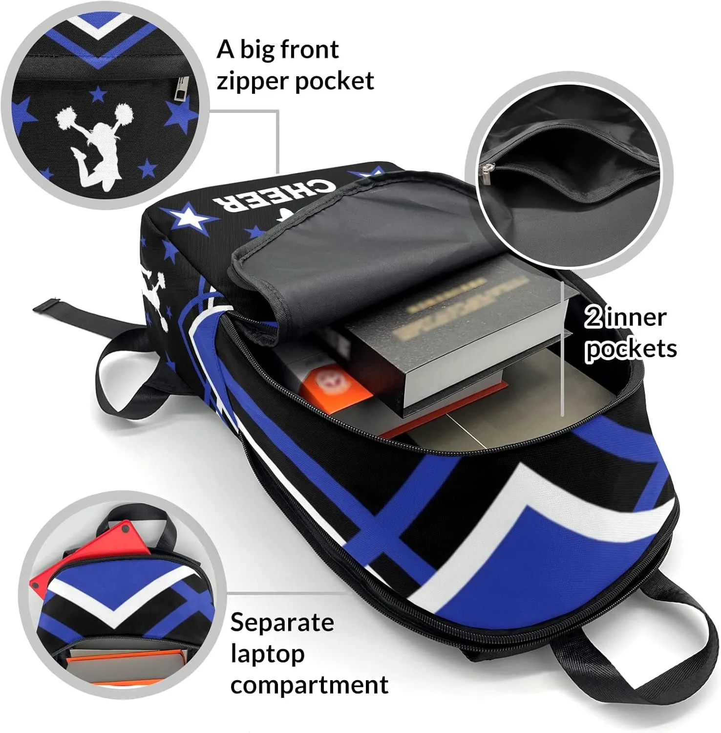 Cheerleader Cheer Blue 1 Personalized Backpack for Teen Boys Girls,Custom Travel Backpack Bookbag Casual Bag Name Gift