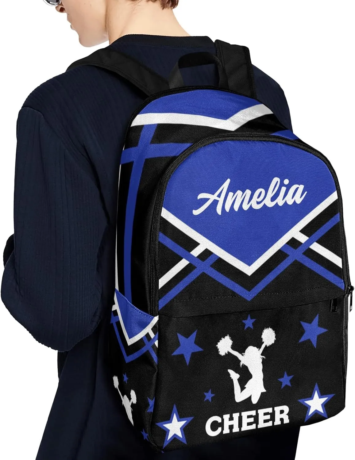 Cheerleader Cheer Blue 1 Personalized Backpack for Teen Boys Girls,Custom Travel Backpack Bookbag Casual Bag Name Gift