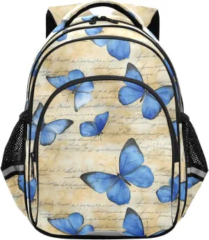 CHIFIGNO Kids School Backpack, Vintage Blue Butterflies Travel Laptop Bookbag Casual Daypack Backpacks with Reflective Stripes