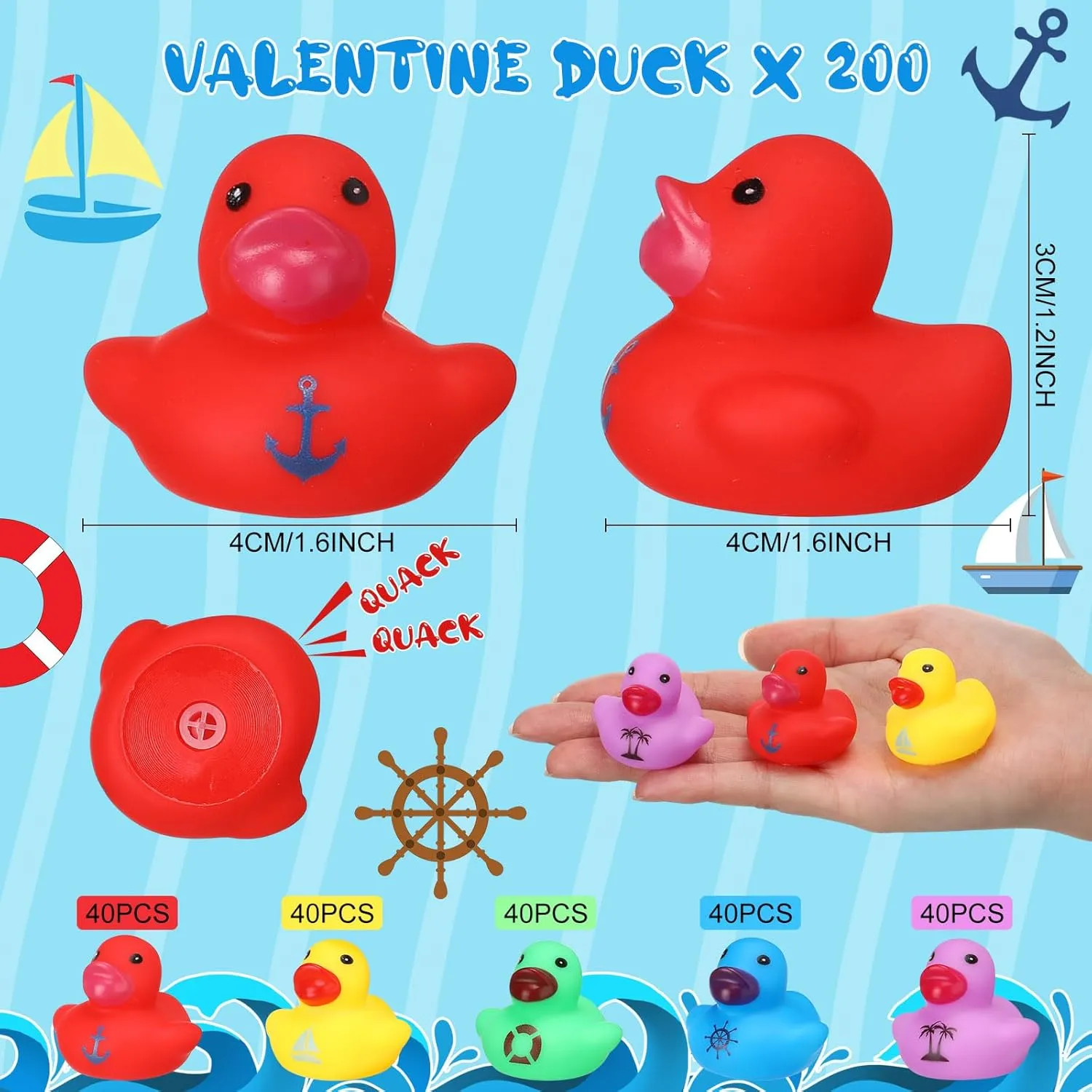 Chivao 200 Pack Cruise Ducks Bulk Mini Rubber Ducks for Cruising Ships Hiding Sailing for Classroom Carnival Birthday Summer Beach Pool Party