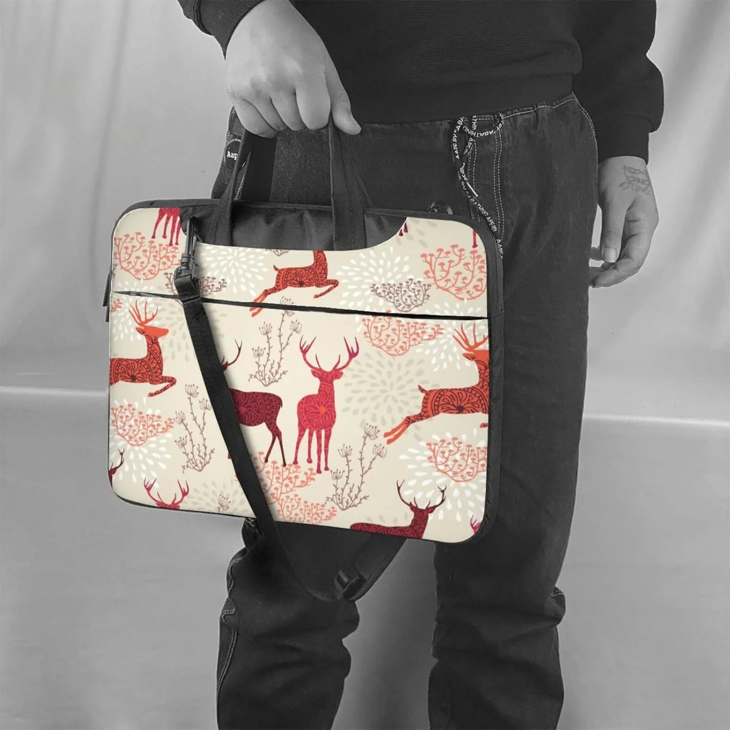 Christmas Elk Print Laptop Computer Shoulder Bag Carrying Case, Messenger Shoulder Bag For Laptop Or Tablet