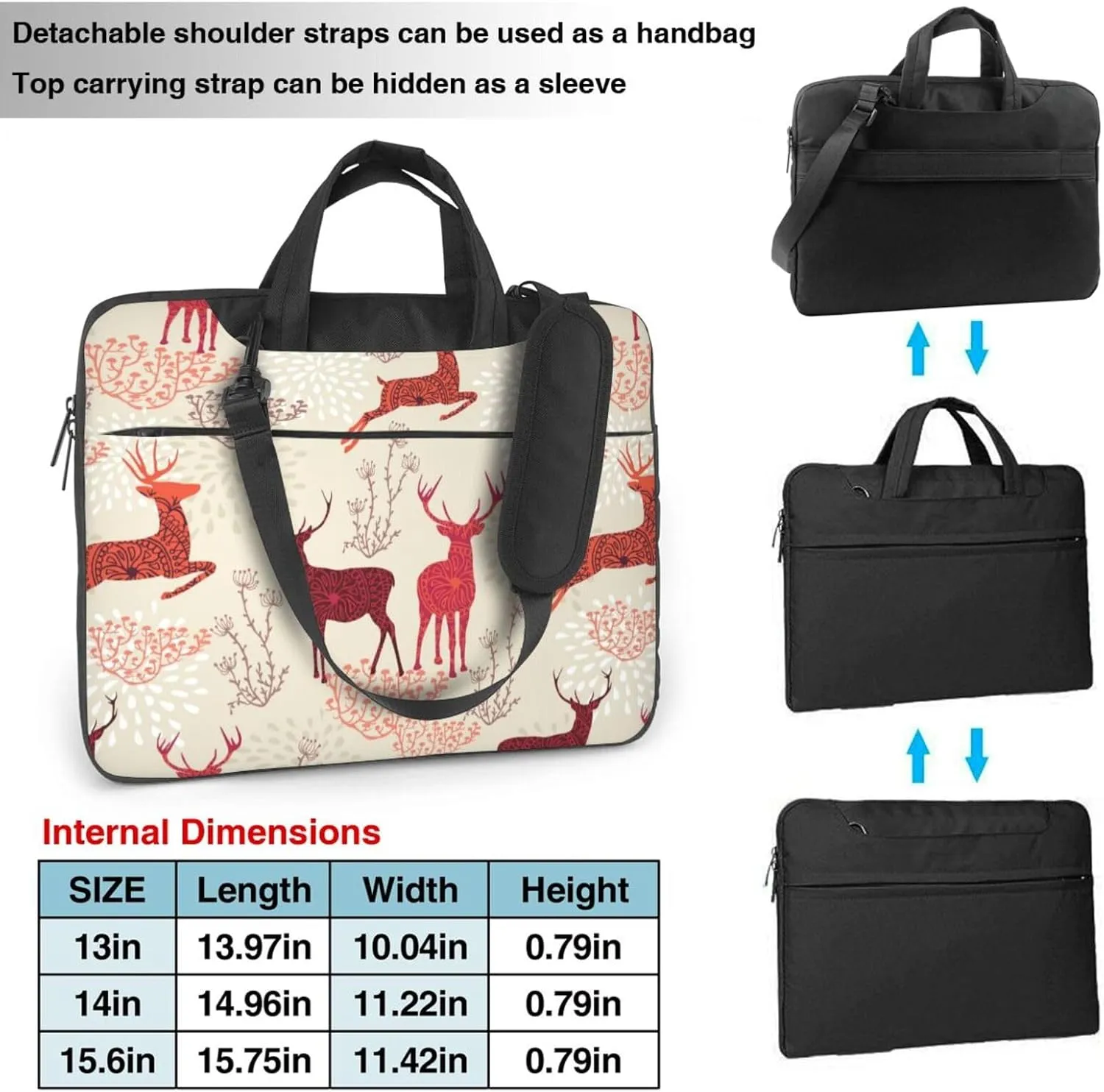 Christmas Elk Print Laptop Computer Shoulder Bag Carrying Case, Messenger Shoulder Bag For Laptop Or Tablet