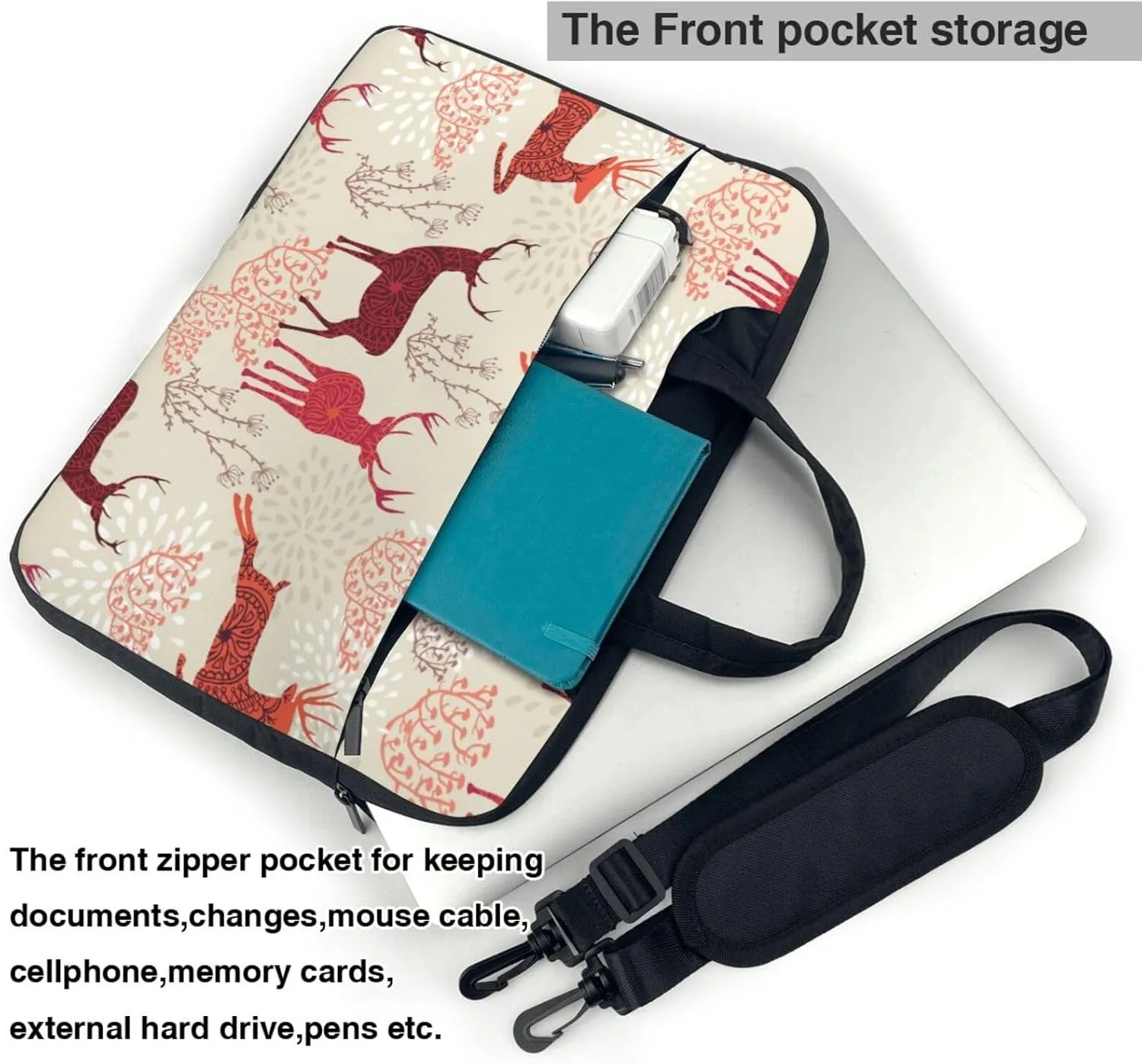 Christmas Elk Print Laptop Computer Shoulder Bag Carrying Case, Messenger Shoulder Bag For Laptop Or Tablet