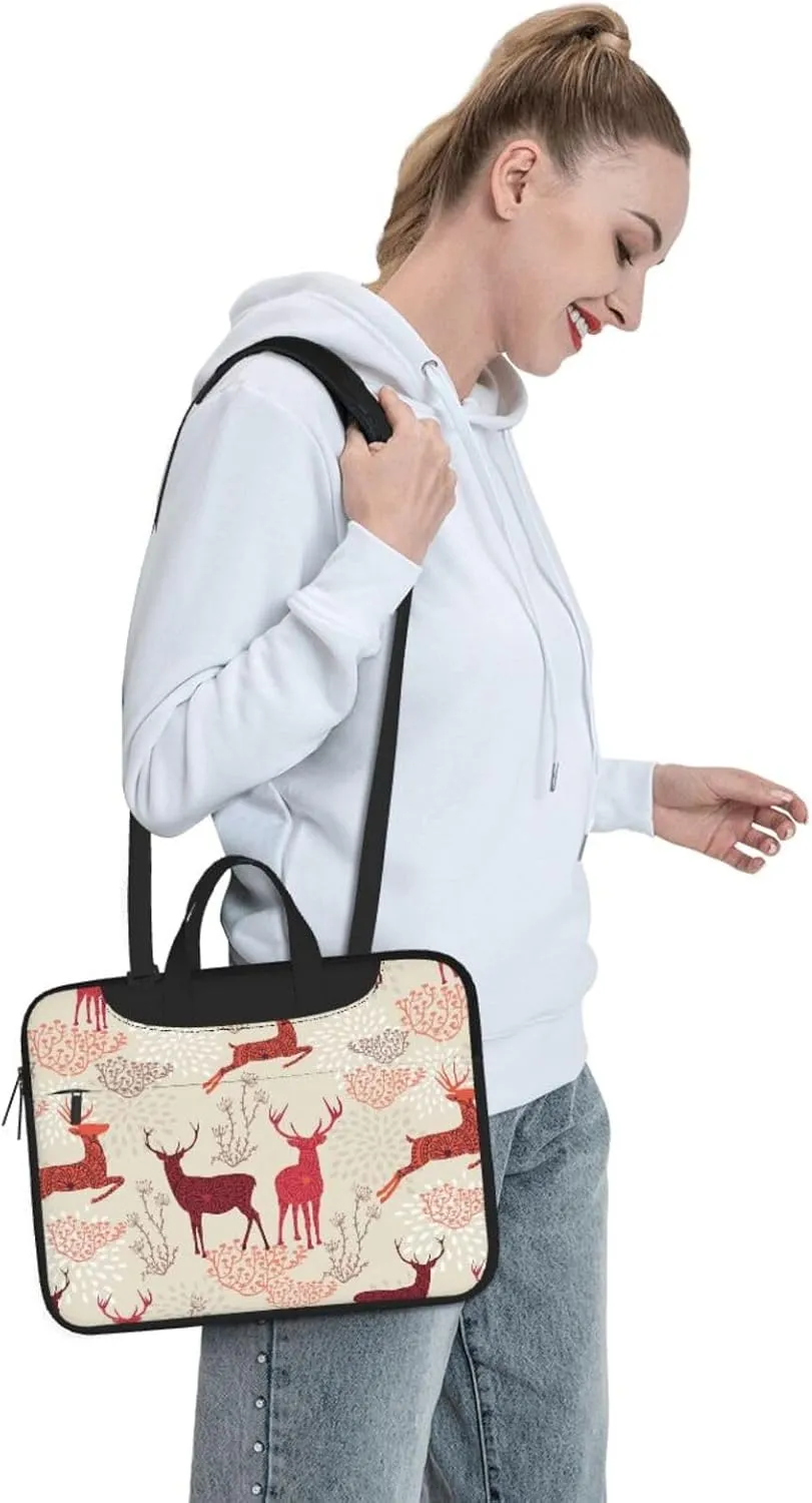 Christmas Elk Print Laptop Computer Shoulder Bag Carrying Case, Messenger Shoulder Bag For Laptop Or Tablet