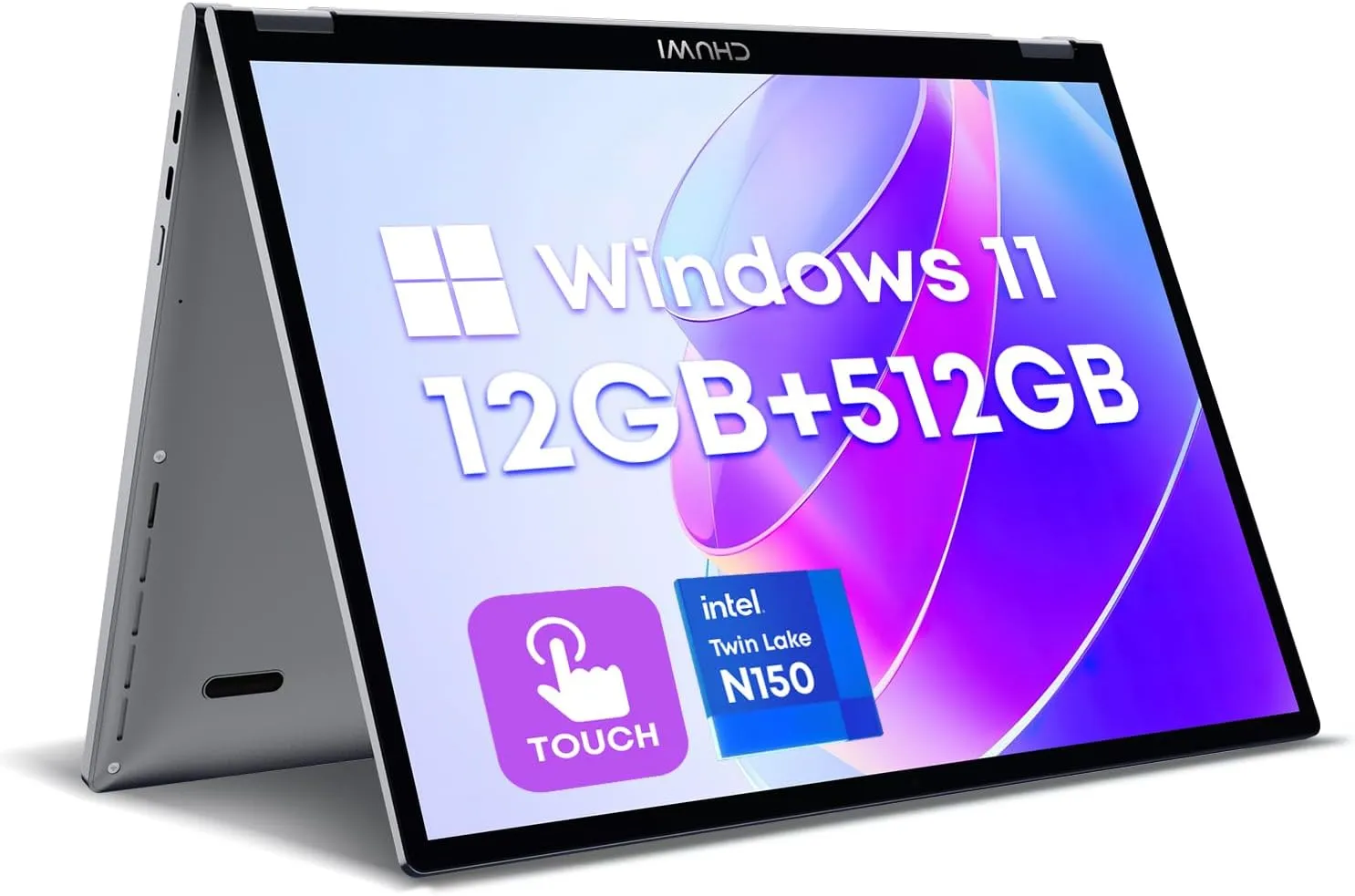 CHUWI MiniBook X 2-in-1 Touchscreen Laptop, Intel N150 (up to 3.6GHz), 512GB SSD 12GB RAM, Windows 11 Convertible Laptop 10.51", 2TB SSD Expand, FHD IPS 1920 * 1200, Backlit Keyboard, WiFi 6, BT5.2