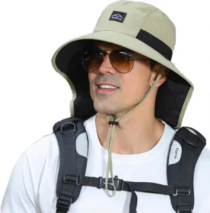 Clakllie Waterproof Wide Brim Sun Hat with Neck Flap UPF 50  Fishing Hats Sun Protection Gardening Safari Hat for Hiking