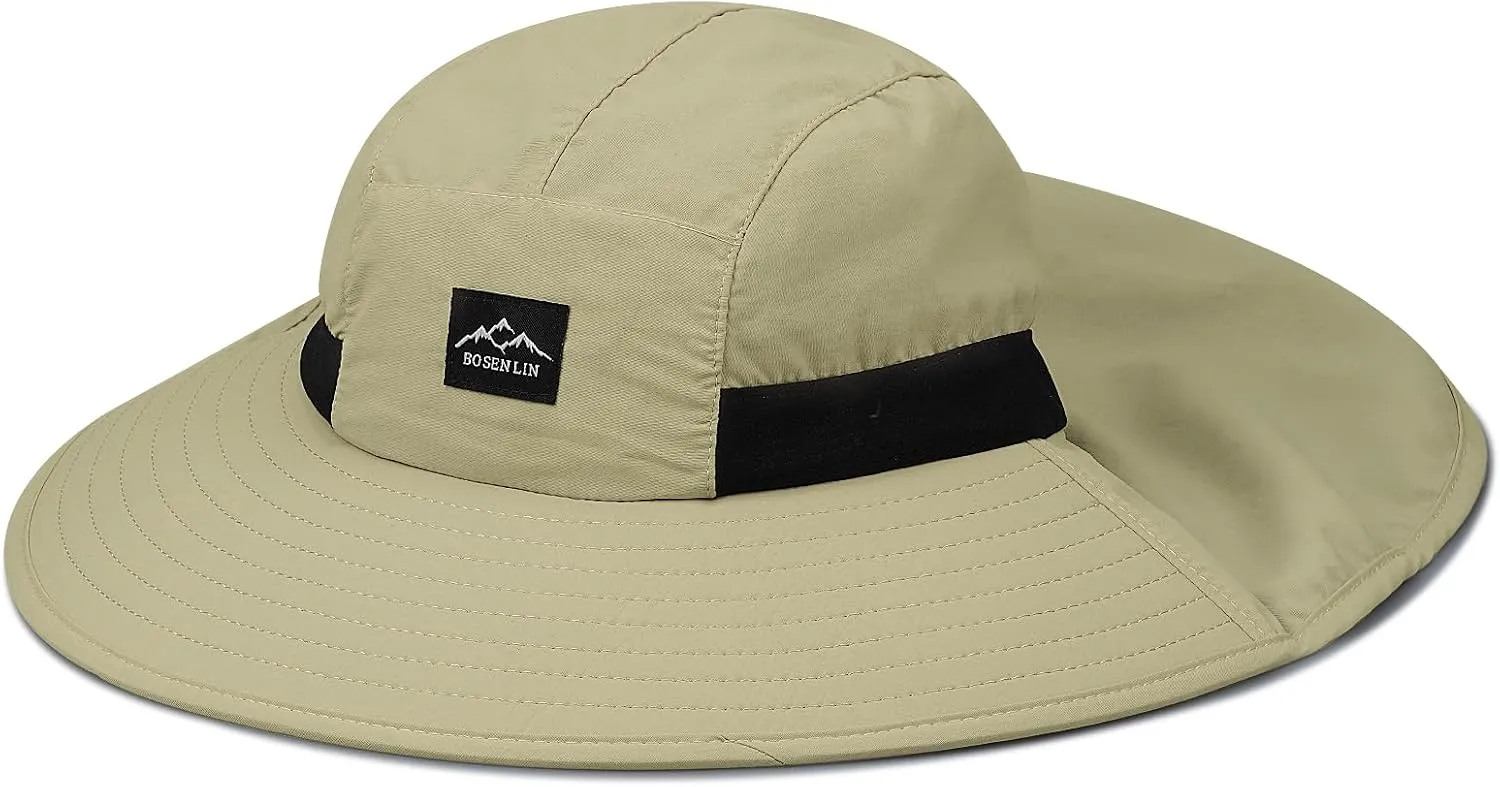 Clakllie Waterproof Wide Brim Sun Hat with Neck Flap UPF 50  Fishing Hats Sun Protection Gardening Safari Hat for Hiking