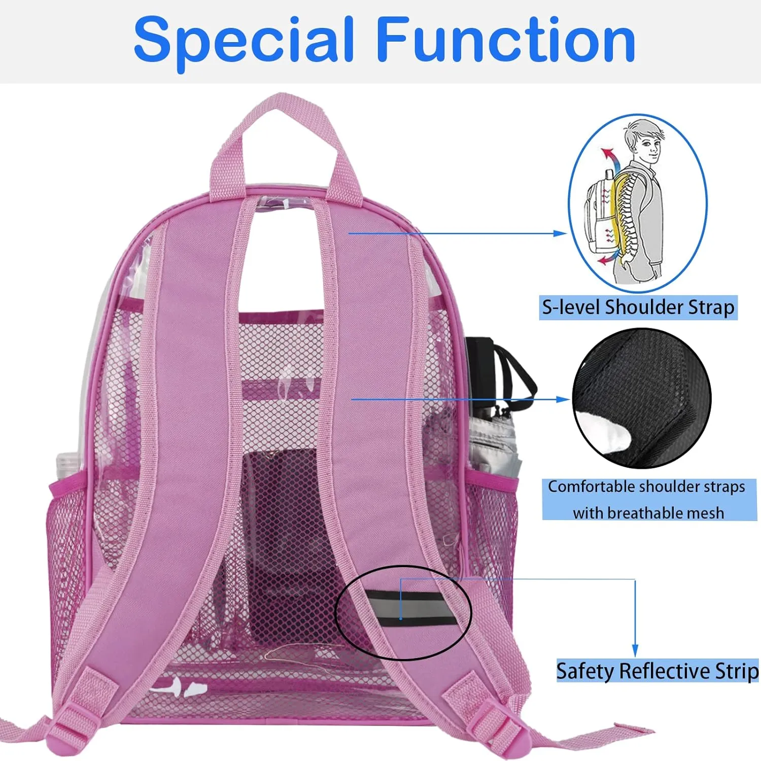 Clear Backpack Heavy Duty Pvc Bookbag for School - See Through Transparent Stadium Approved Backpacks for Women Concert Sport Venues Work Travel,Pink