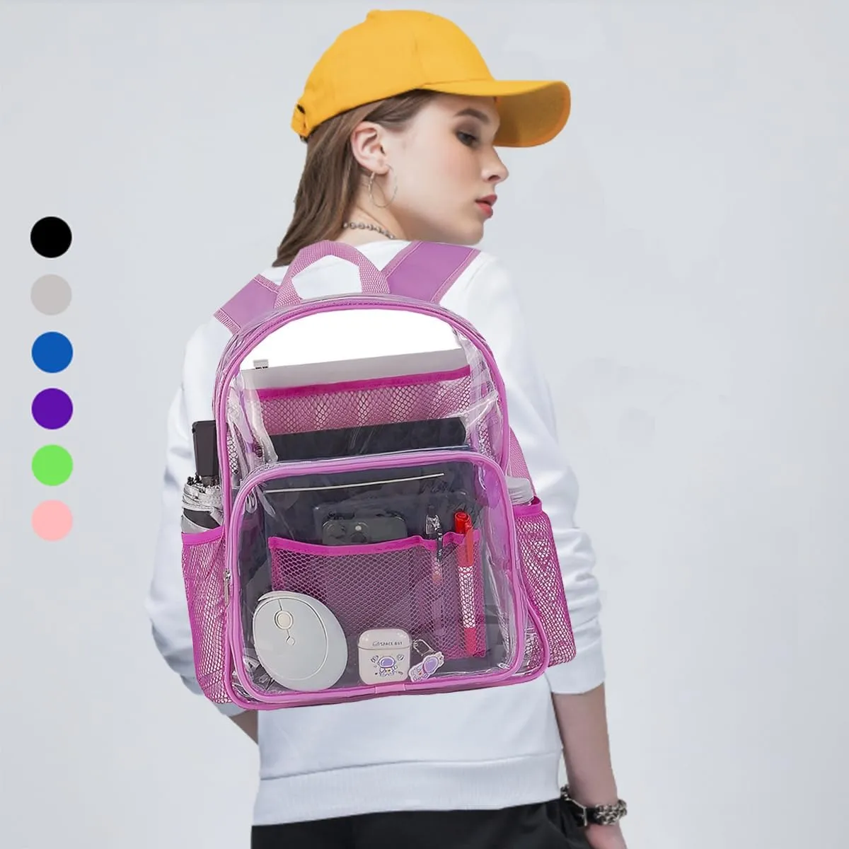 Clear Backpack Heavy Duty Pvc Bookbag for School - See Through Transparent Stadium Approved Backpacks for Women Concert Sport Venues Work Travel,Pink