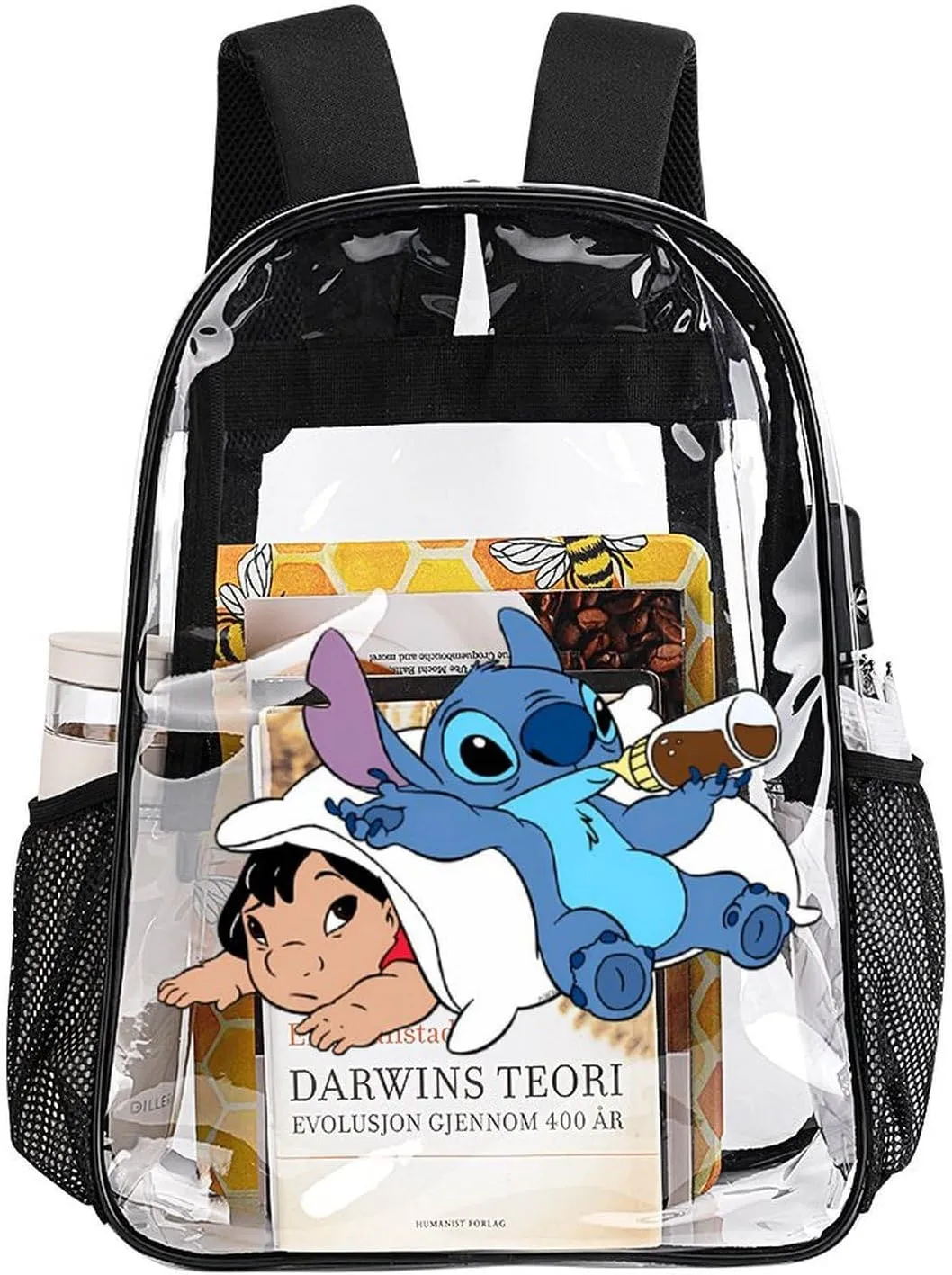 Clear Backpack Heavy Duty PVC Transparent Cartoon Backpack 17" Large Capacity See Through Bag for Work