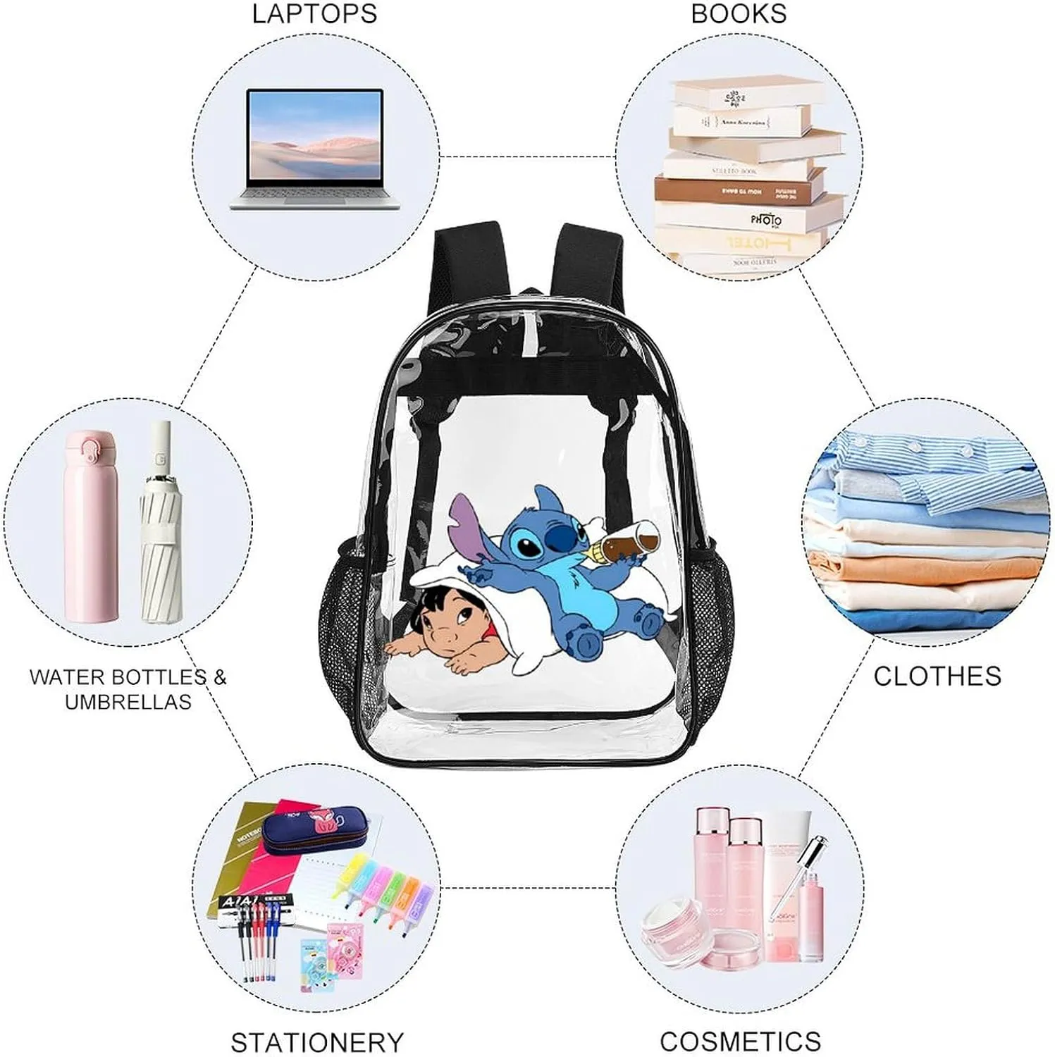 Clear Backpack Heavy Duty PVC Transparent Cartoon Backpack 17" Large Capacity See Through Bag for Work