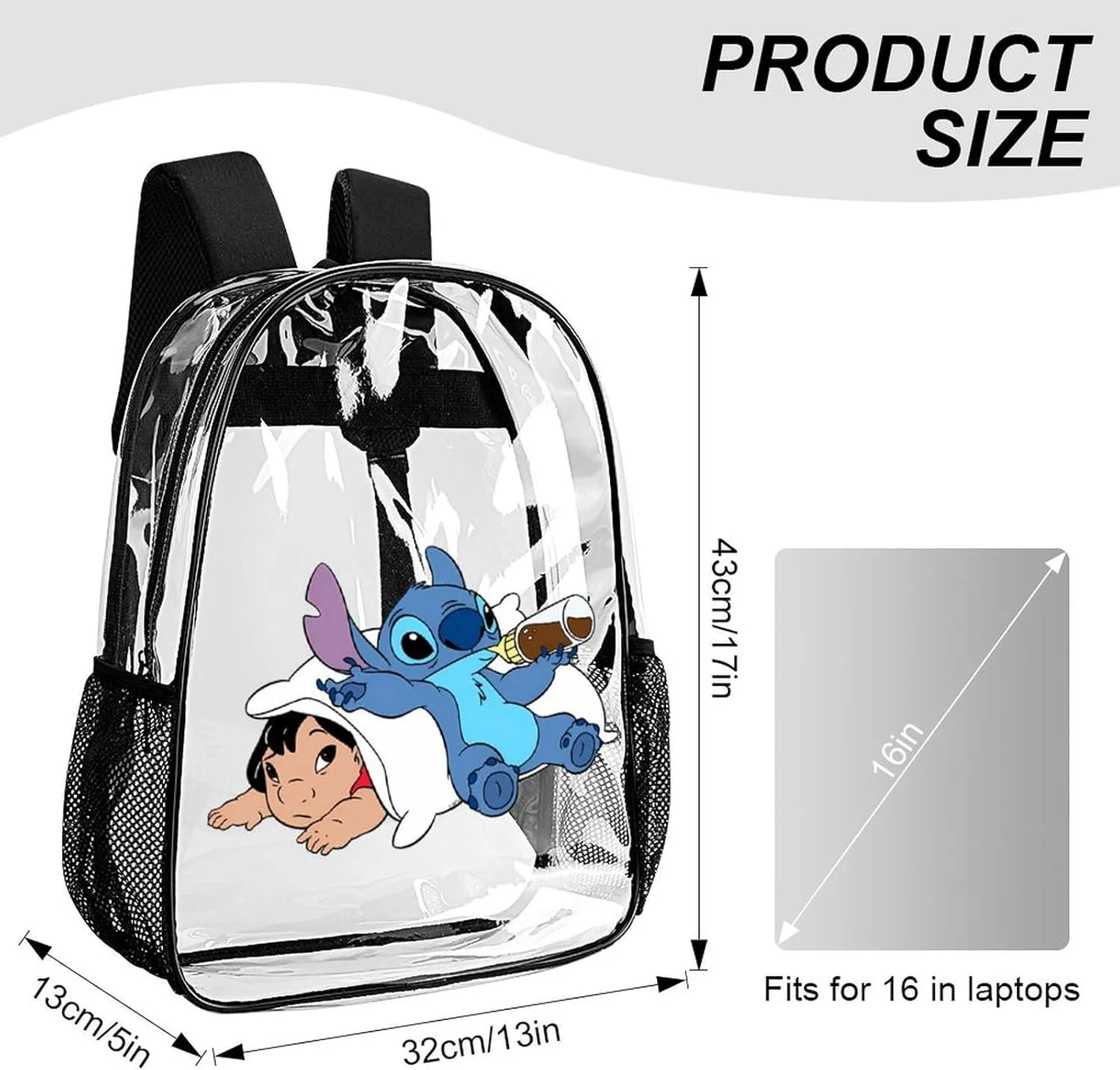 Clear Backpack Heavy Duty PVC Transparent Cartoon Backpack 17" Large Capacity See Through Bag for Work