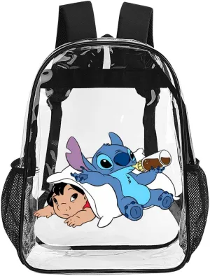 Clear Backpack Heavy Duty PVC Transparent Cartoon Backpack 17" Large Capacity See Through Bag for Work