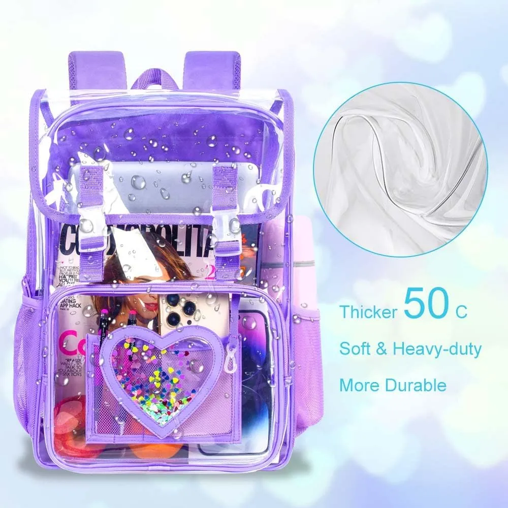 Clear Backpack, Heavy Duty Transparent Bookbag, See Through PVC Backpacks for Men Women