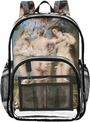 Clear Bag for Women Travel Rubens Painting Three Graces Artwork Boys Backpacks for Girls School Clear Shoulder Bag