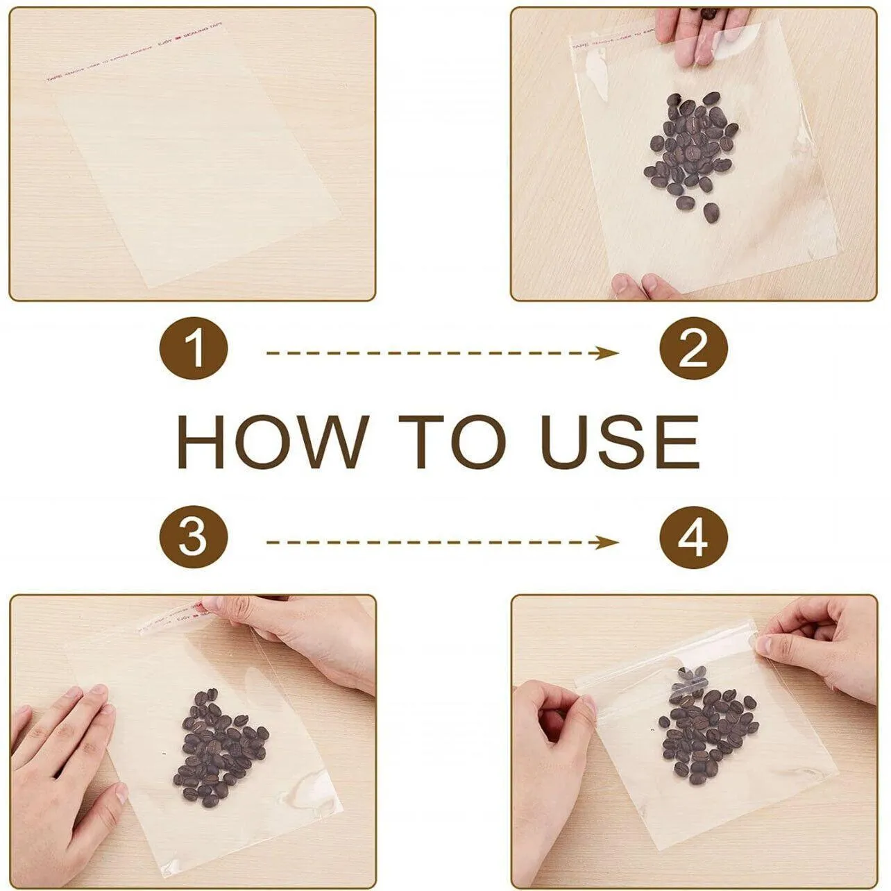Clear Plastic Self Adhesive Candy Packaging Bags 100PCS
