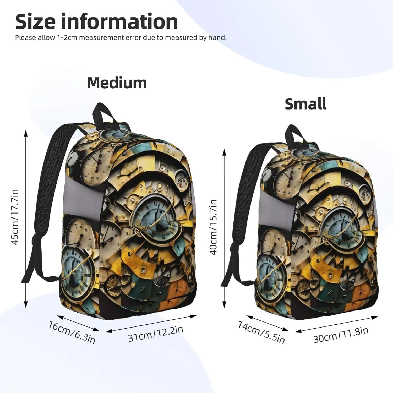Clock Art print Hiking Backpack Casual Daypack Outdoor Travel Backpacks Bookbag for Men Women Adult