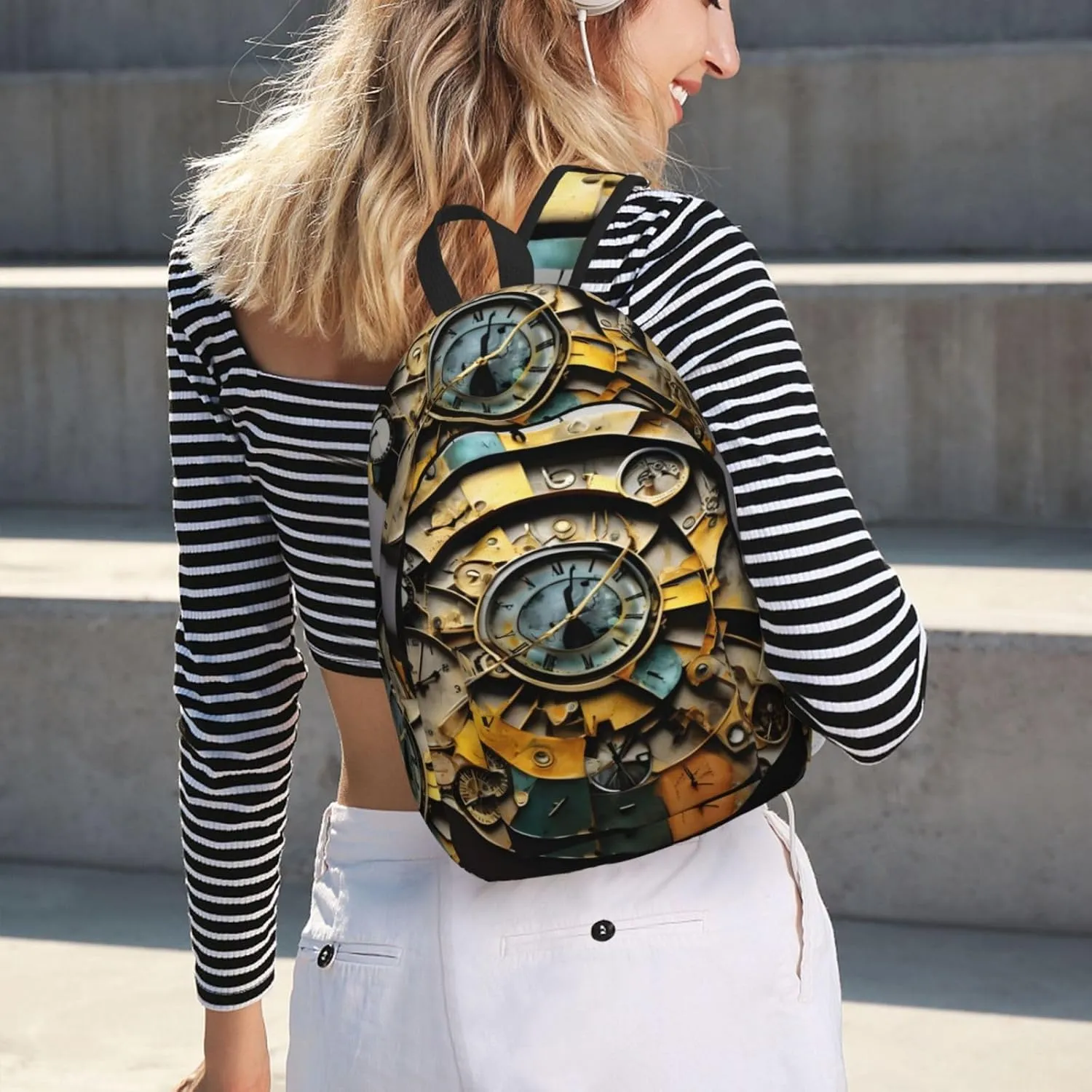 Clock Art print Hiking Backpack Casual Daypack Outdoor Travel Backpacks Bookbag for Men Women Adult