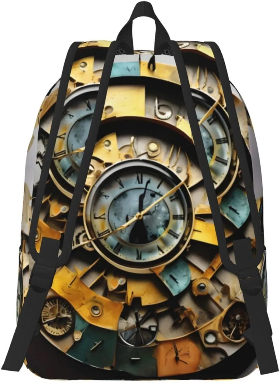 Clock Art print Hiking Backpack Casual Daypack Outdoor Travel Backpacks Bookbag for Men Women Adult