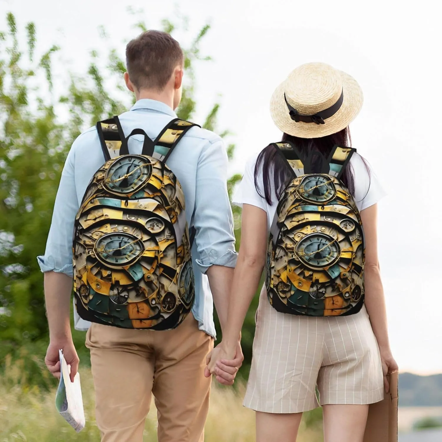 Clock Art print Hiking Backpack Casual Daypack Outdoor Travel Backpacks Bookbag for Men Women Adult