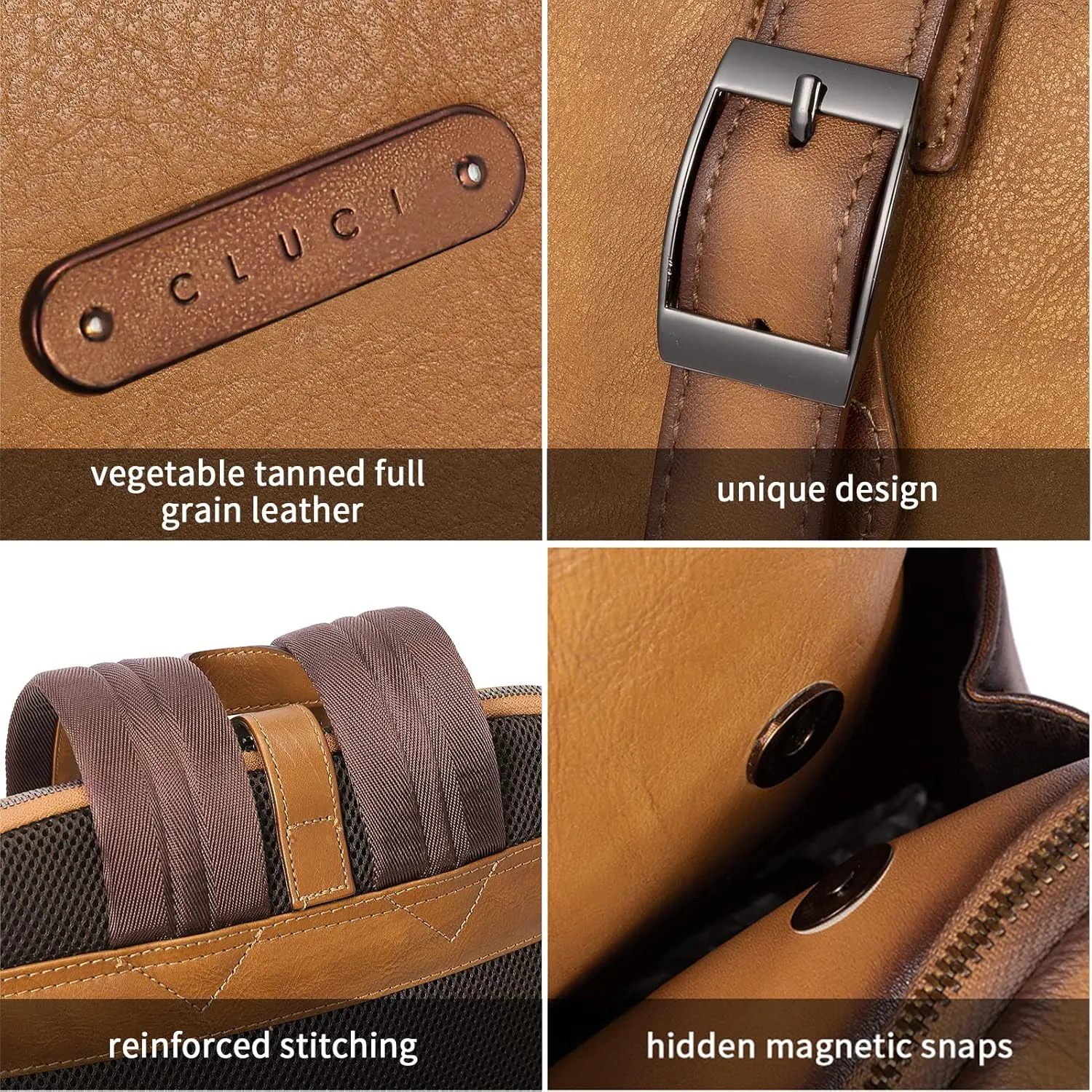CLUCI Leather Backpack for Women 15.6 Inch Laptop Backpack Vegetable Tanned Full Grain Backpack Purse for Women Work Daypack