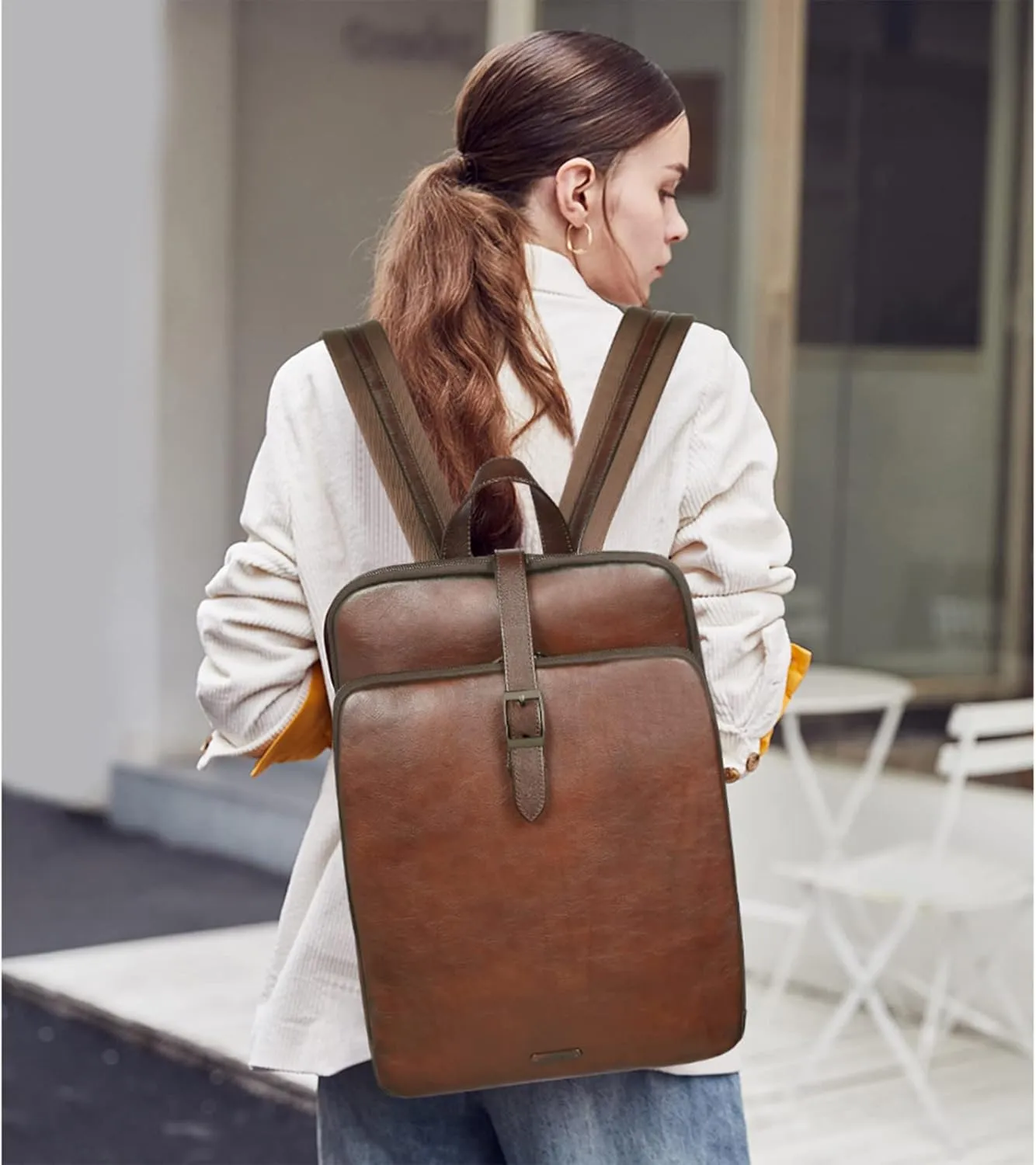 CLUCI Womens Backpack Purse Genuine Leather 15.6 Inch Laptop Vintage Travel Large Business Shoulder Bag Dark Brown