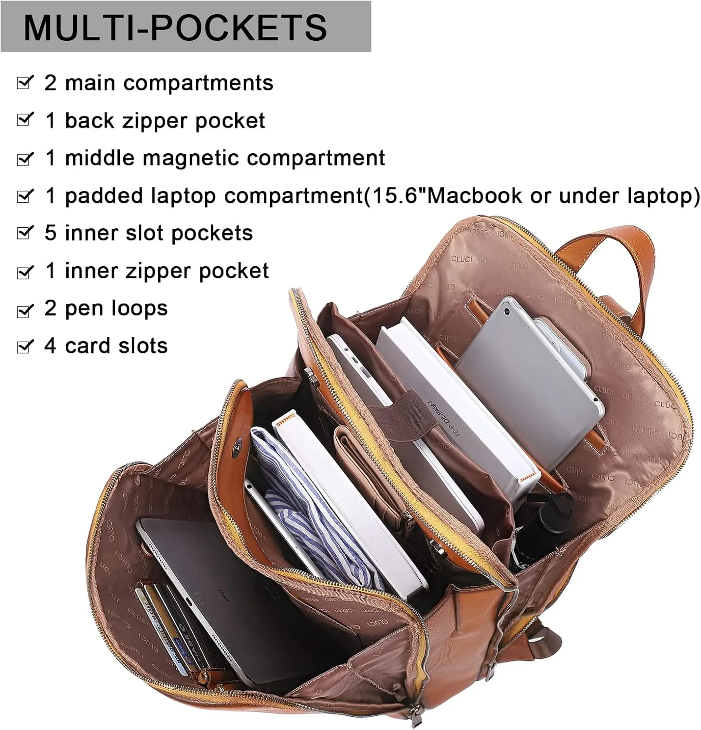 CLUCI Womens Backpack Purse Genuine Leather 15.6 Inch Laptop Vintage Travel Large Business Shoulder Bag Vintage Yellow