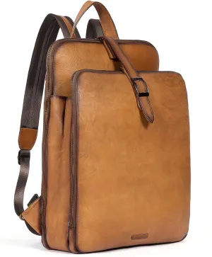 CLUCI Womens Backpack Purse Genuine Leather 15.6 Inch Laptop Vintage Travel Large Business Shoulder Bag Vintage Yellow