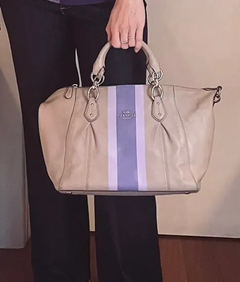 Coach Gray Leather Handbag with Purple & Lavender Hand-Painted Stripes