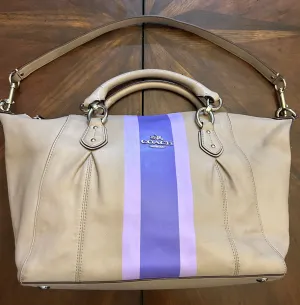 Coach Gray Leather Handbag with Purple & Lavender Hand-Painted Stripes