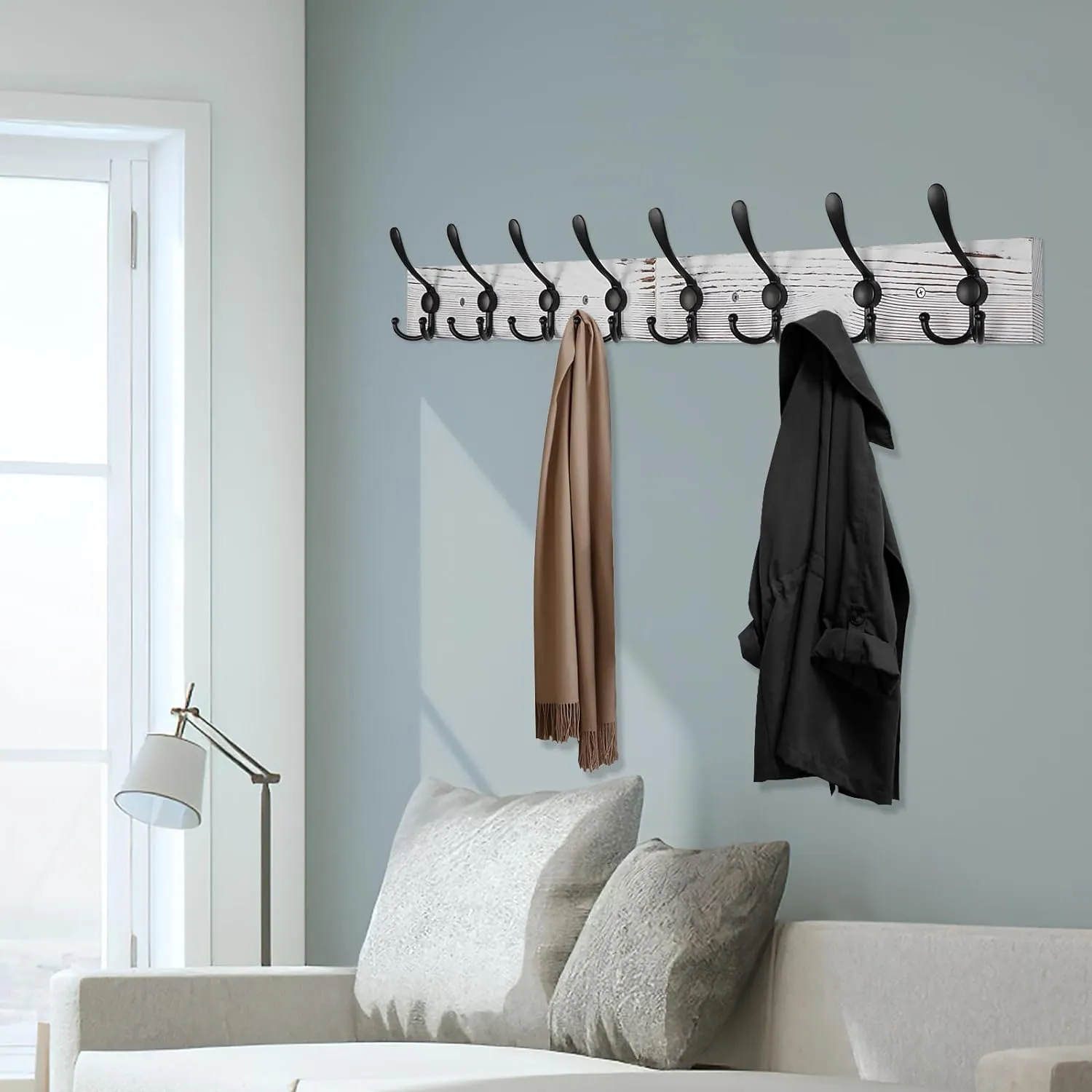 Coat Rack Wall Mount 31.5'' Coat Hanger Wall Mount Old White Coat Hooks for Wall Rustic Towel Racks for Bathroom Living Room Coat Hats Clothes
