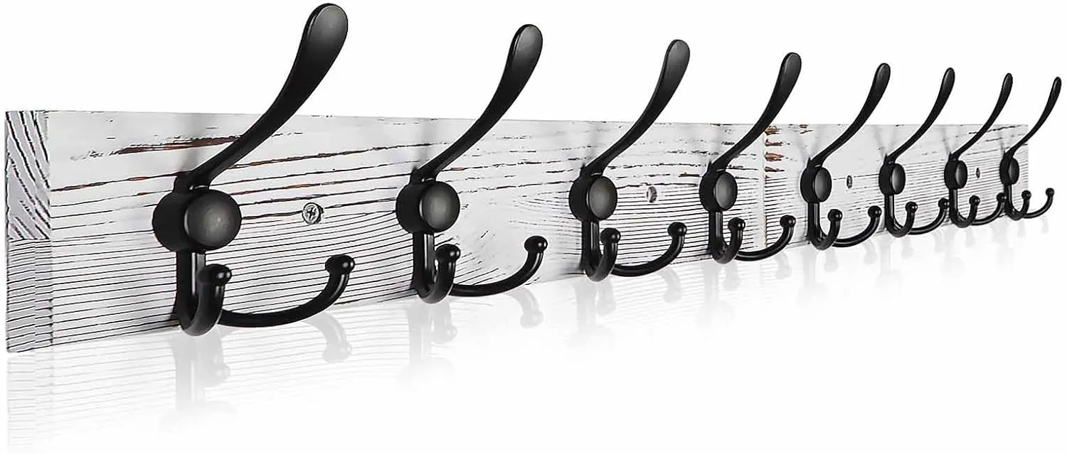 Coat Rack Wall Mount 31.5'' Coat Hanger Wall Mount Old White Coat Hooks for Wall Rustic Towel Racks for Bathroom Living Room Coat Hats Clothes