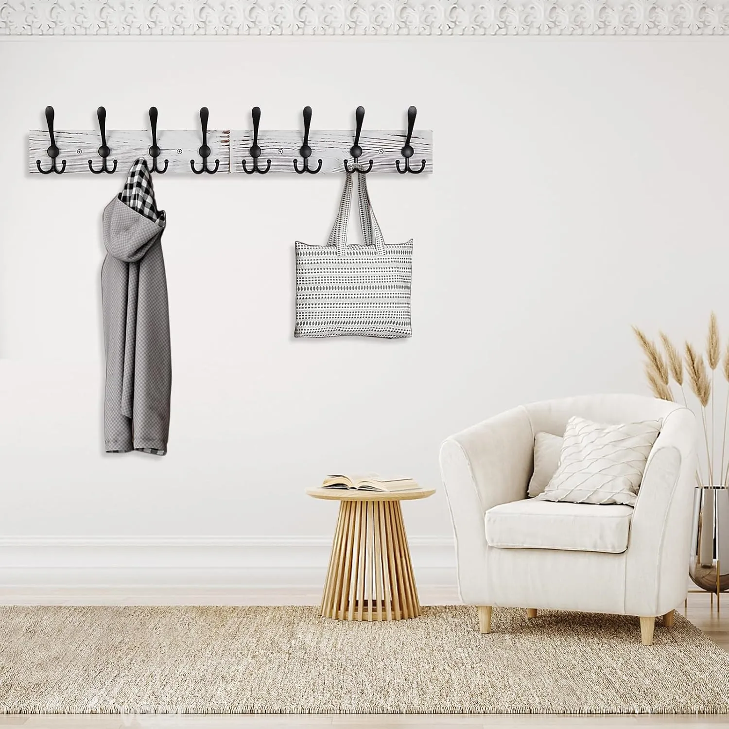 Coat Rack Wall Mount 31.5'' Coat Hanger Wall Mount Old White Coat Hooks for Wall Rustic Towel Racks for Bathroom Living Room Coat Hats Clothes