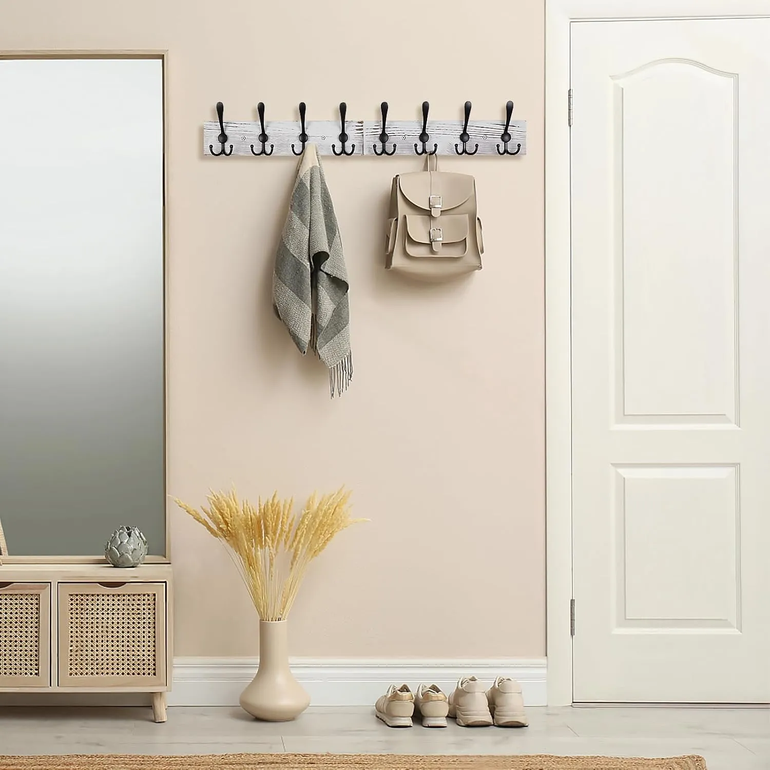 Coat Rack Wall Mount 31.5'' Coat Hanger Wall Mount Old White Coat Hooks for Wall Rustic Towel Racks for Bathroom Living Room Coat Hats Clothes