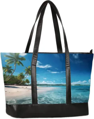 Coconut Beach Scenery Laptop Tote Bag for Women Lightweight Work Purse with Multiple Compartments Fits 13-15.6 Inch Laptop Tablet Shoulder Bag for Office Travel Daily Use