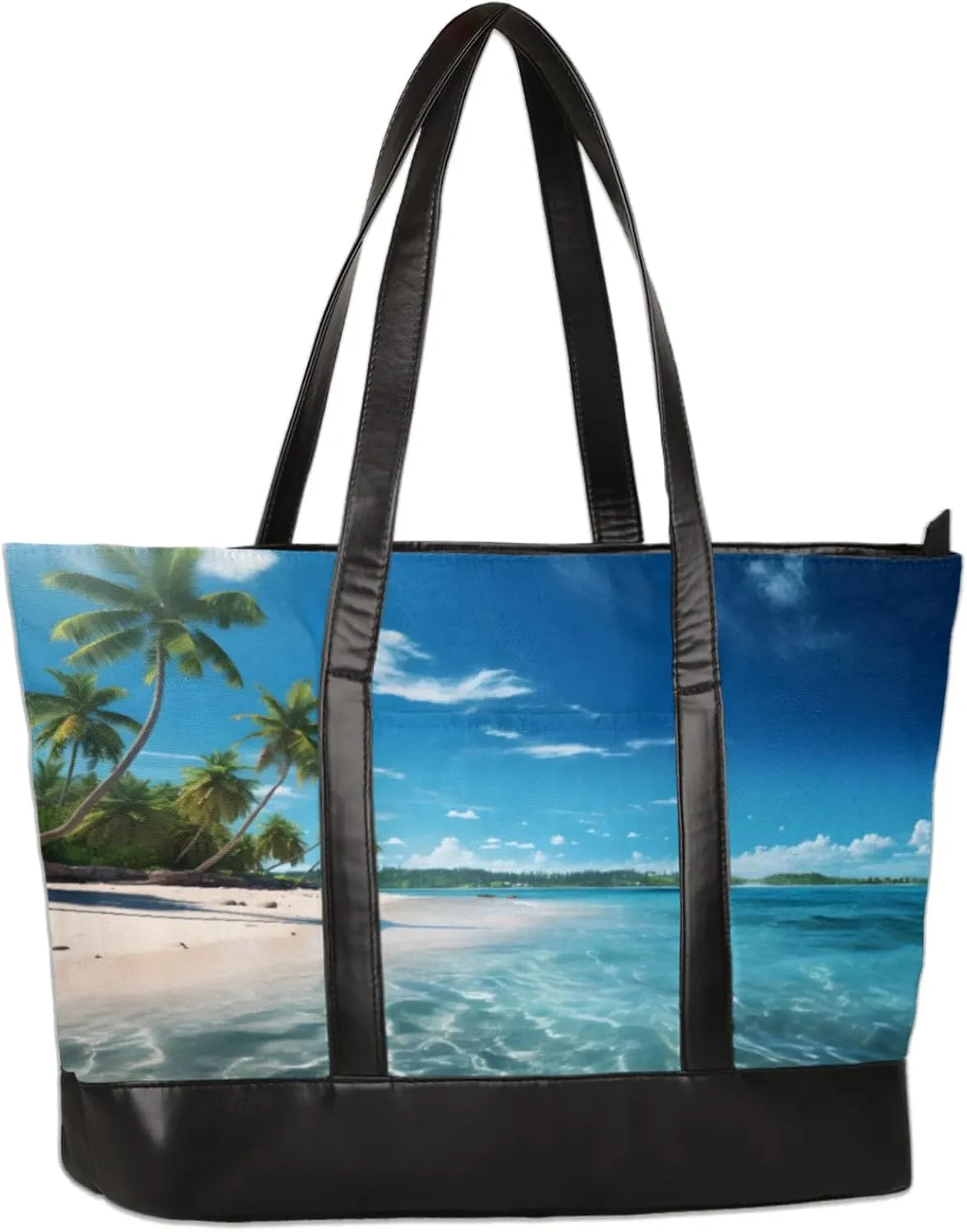 Coconut Beach Scenery Laptop Tote Bag for Women Lightweight Work Purse with Multiple Compartments Fits 13-15.6 Inch Laptop Tablet Shoulder Bag for Office Travel Daily Use