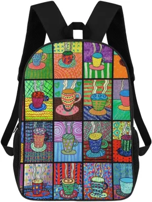 Coffee Cups Tempera Paint Durable Adjustable Backpack Casual Travel Hiking Laptop Bag Gift for Men & Women