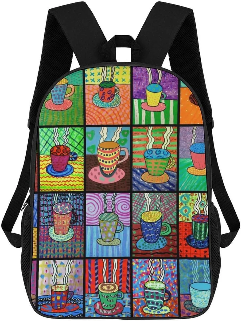 Coffee Cups Tempera Paint Durable Adjustable Backpack Casual Travel Hiking Laptop Bag Gift for Men & Women