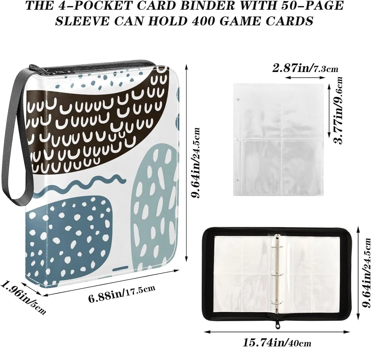 Collectible Trading Card Albums with Sleeves Zipper Leather Collector's Binder for Sports/TCG Cards
