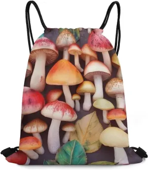 Colored Mushrooms Drawstring Backpack Travel Sports Drawstring Bags Portable Storage Gym Bag for Men Women
