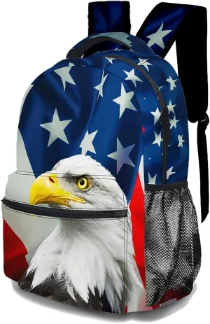 Colorful American Flag Backpack, Lightweight Durable Laptop Bag 3D Printed Daypack with Multiple Pockets, Stylish Shoulders Backpack(American Flag & Eagle)