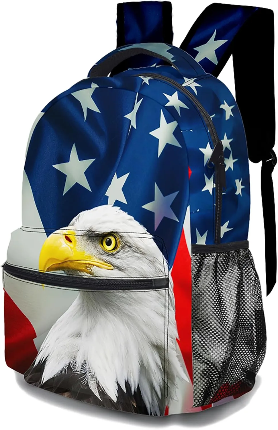 Colorful American Flag Backpack, Lightweight Durable Laptop Bag 3D Printed Daypack with Multiple Pockets, Stylish Shoulders Backpack(American Flag & Eagle)