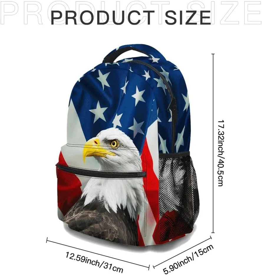Colorful American Flag Backpack, Lightweight Durable Laptop Bag 3D Printed Daypack with Multiple Pockets, Stylish Shoulders Backpack(American Flag & Eagle)