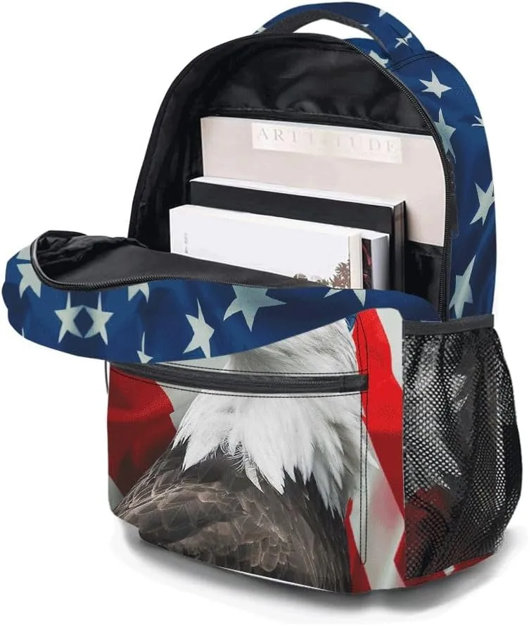 Colorful American Flag Backpack, Lightweight Durable Laptop Bag 3D Printed Daypack with Multiple Pockets, Stylish Shoulders Backpack(American Flag & Eagle)