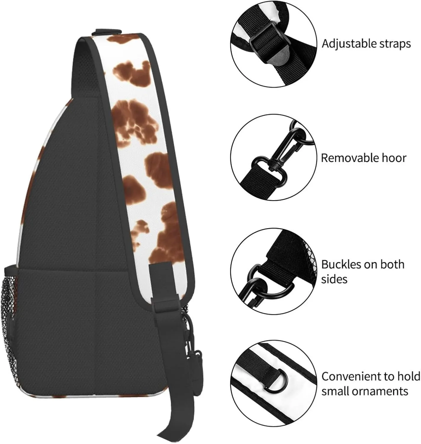 Colorful Cow Pattern Sling Bag Casual Chest Bags Adjustable Crossbody Bag Shoulder Backpack For Travel Hiking